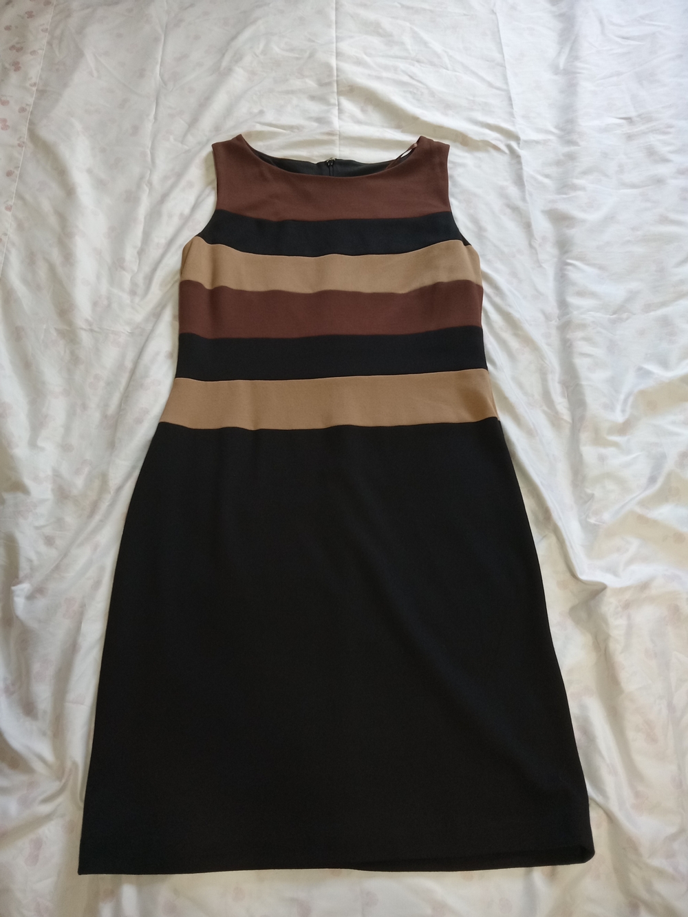 Jessica Sleeveless Colorblock Sheath Dress in Black, Brown & Tan - Size 12